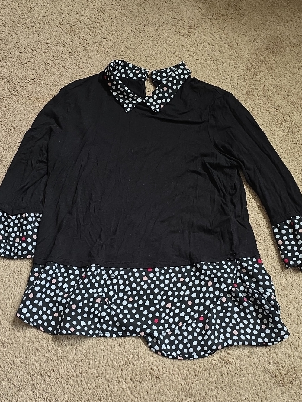 Elle Black Polka Dot Top with Pink Accents